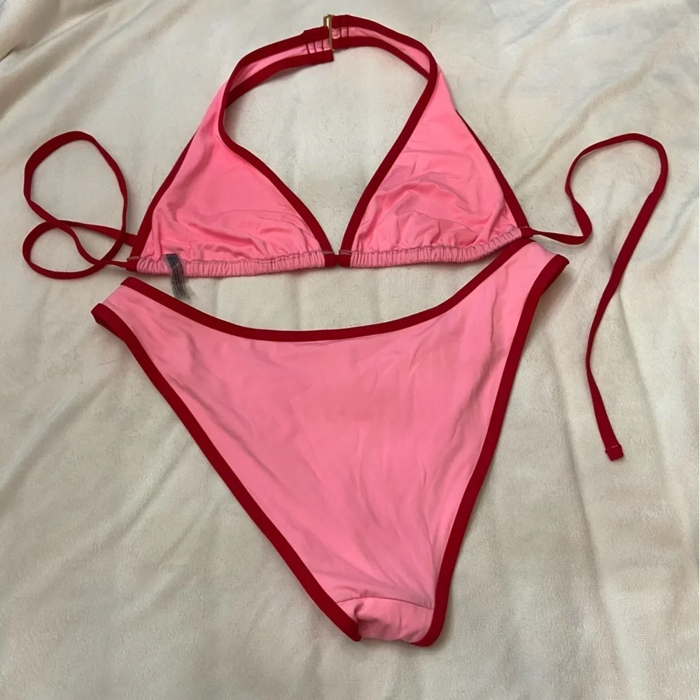 New! Frankie’s Bikinis x PINK Pink and Red halter Bikini 3989
